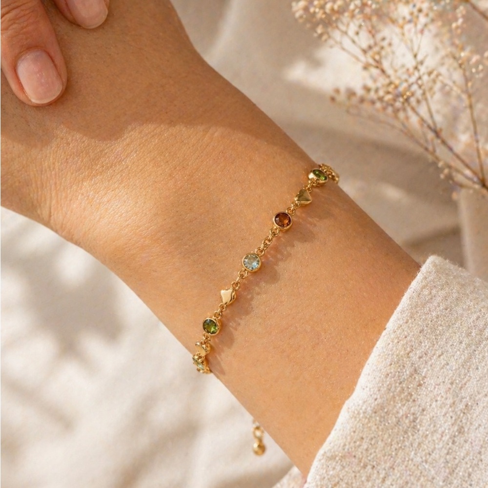 Clearance Gold Plated Multi-Gemstone Station Bracelet - Women